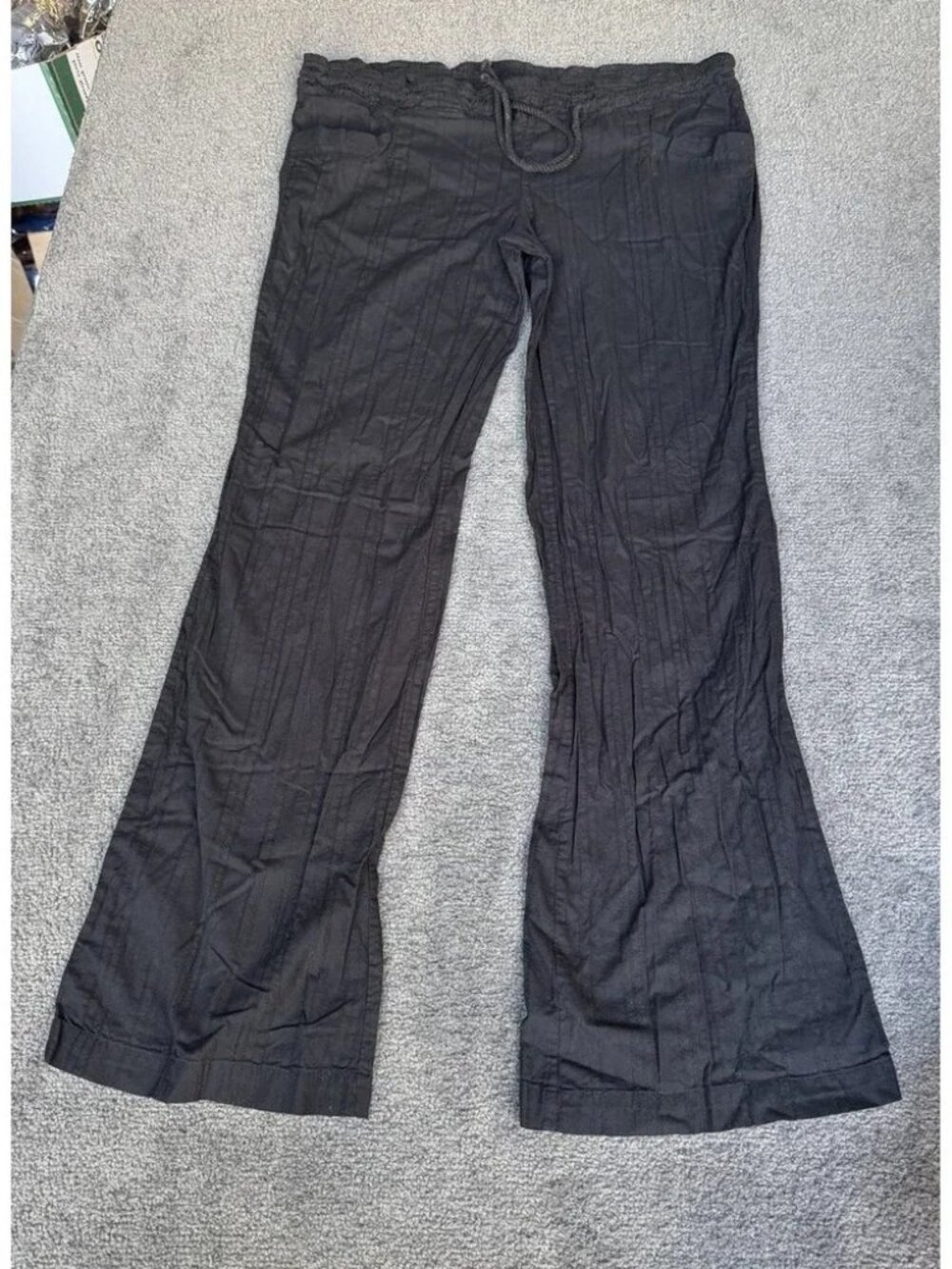 Billabong Black Cotton Textured Stripe Flare Pants Drawstring Large J3016COA